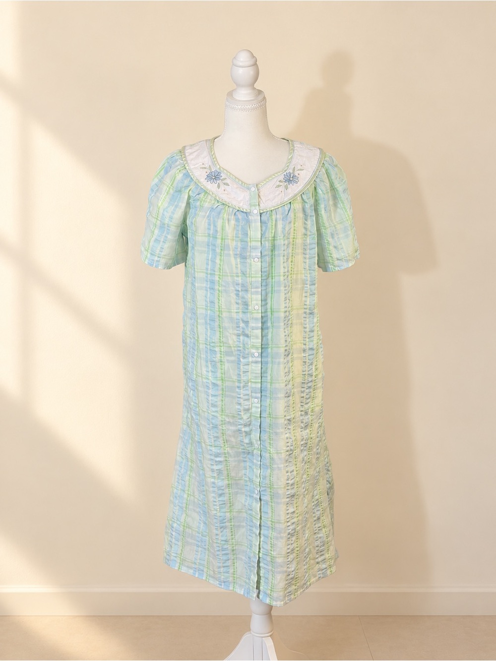 Celestial Dreams Pastel Plaid Floral Sleep Dress Size Small
